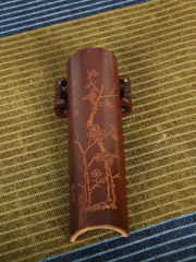 日本细工梅花诗文老煤竹茶荷