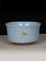 日本茶碗 迟田秀一 手造之美 冰裂釉 茶碗 透亮泛光 带原装桐木供箱