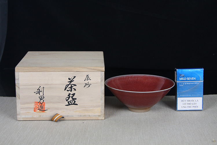 日本陶瓷日本抹茶碗辰砂釉斗笠型大碗利男造-日本抹茶碗-日本茶道-主营 