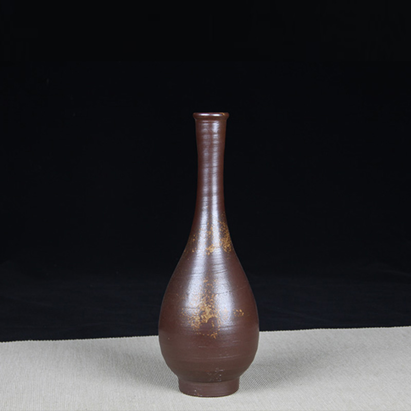 日本备前烧 日本备前烧长颈鹤首瓶 日本备前烧工艺，长连寺纪念款鹤首瓶，高温烧制，火痕烧制完美