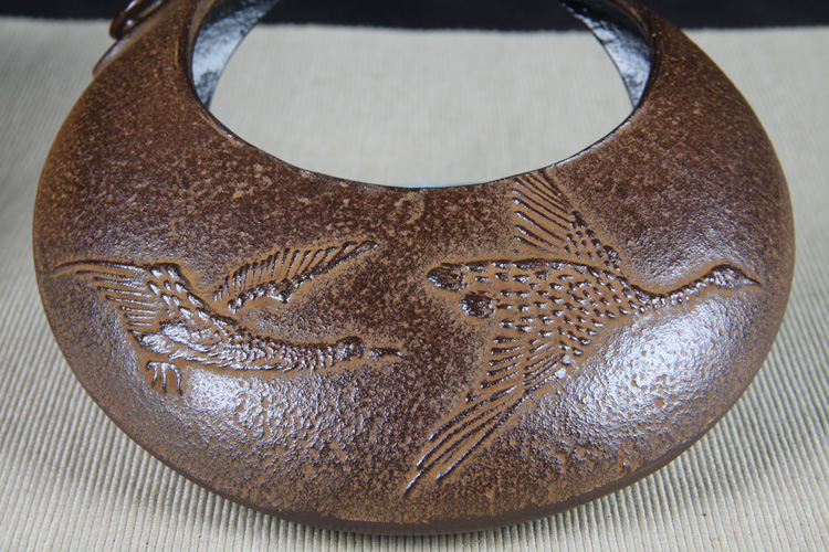 日本花器 日本南部铁器猴子捞月挂花器花器花插 日本南部铁器铸铁工艺