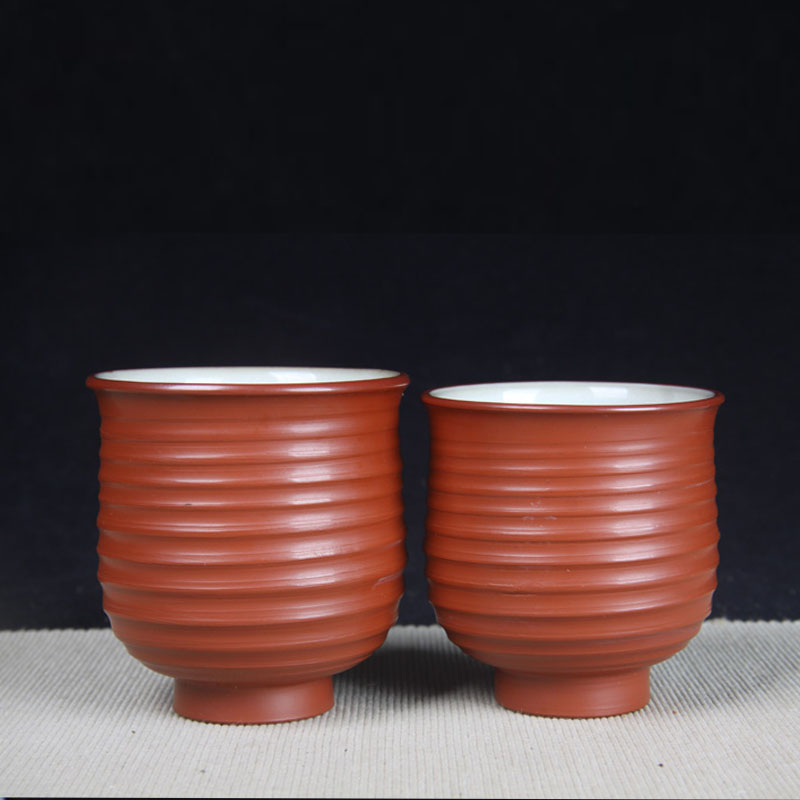 日本茶杯组 日本常滑烧螺旋纹夫妻汤吞对杯组 日本常滑烧工艺，螺旋纹，直筒杯器型，内部挂釉