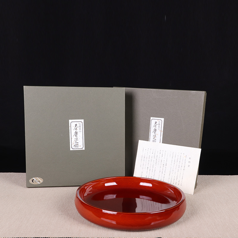 日本漆器 日本轮岛涂木胎漆器圆盆 日本轮岛涂木胎漆器工艺，工艺精细，漆器精美，整木制作，木纹漂亮