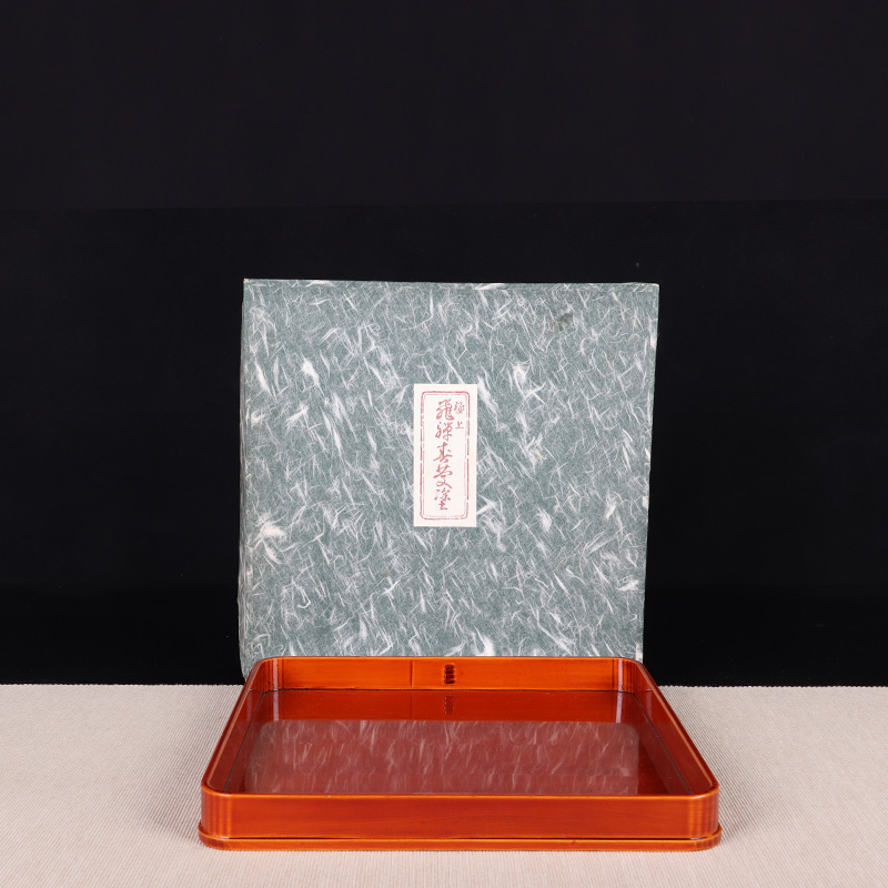 日本漆器 日本轮岛涂木胎漆器四方形漆器盘 日本轮岛涂漆器工艺，四方形，编制纹，工艺精细，带原装供箱