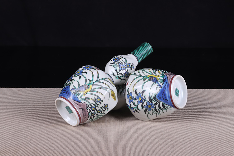 日本酒器日本九谷烧徳利酒器酒壶日本九谷烧工艺，绘制花鸟纹，葫芦瓶型 